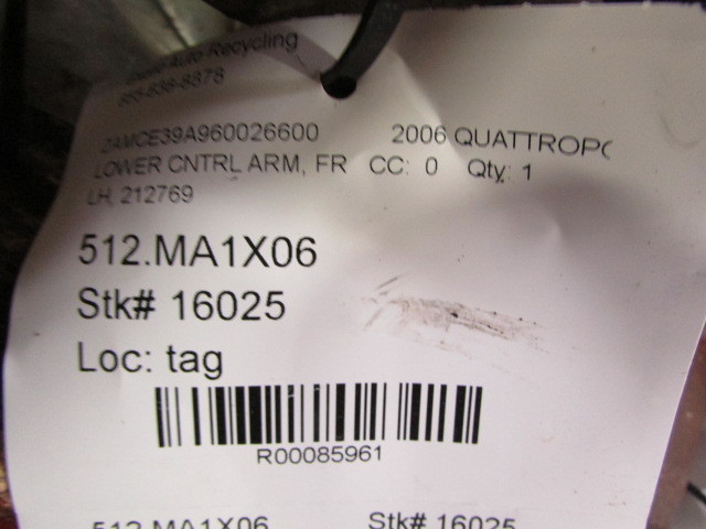 Maserati Quattroporte, LH, Left Front Lower Control Arm, Used, P/N 212769