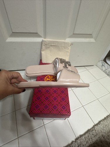 Tory Burch Shell Rose Pink Double T Deco Sport Slide. Sz 9.5 NIB! - Picture 12 of 18