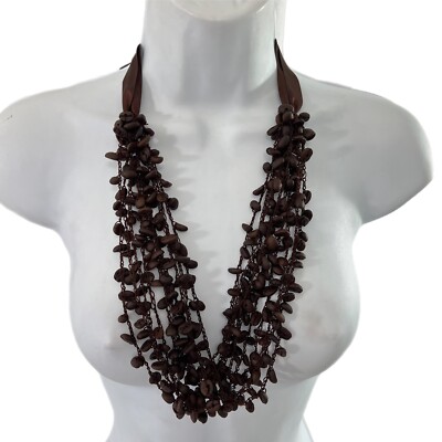 Real Pinto Beans Brown 8 Strand Necklace Handmade Artisan Organic Jewelry