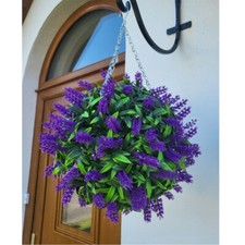 Best Artificial 28cm Purple Lush Lavender Leaf Hanging Topiary Grass Flower Ball