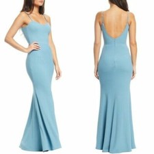 DRESS the POPULATION Sea Sky Blue Open Back Crepe Mermaid Maxi Gown M  6/8