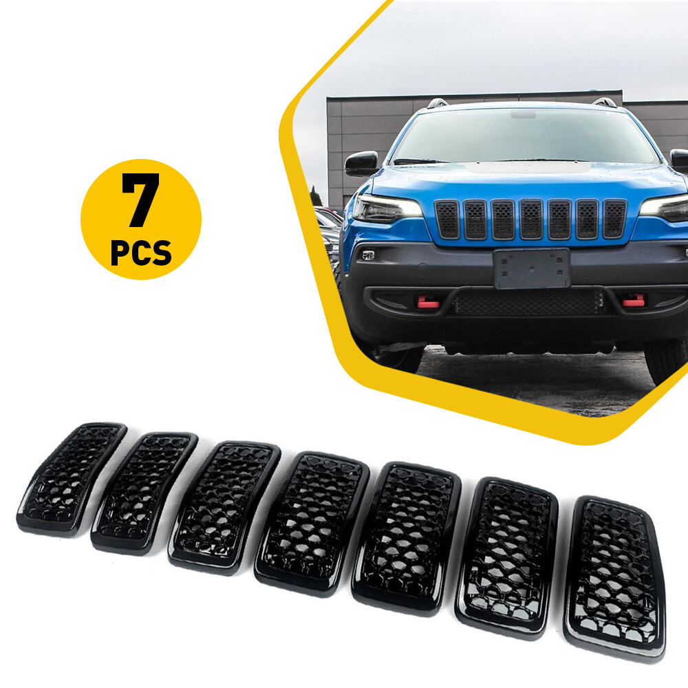 For Jeep Cherokee 2019-2021 Front Grill Inserts Mesh Honeycomb Cover Gloss Black