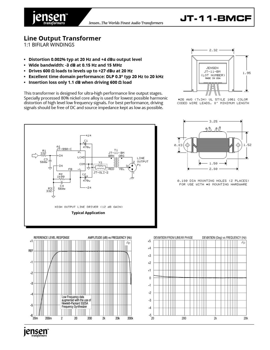 Line Output Transformer, 80% nickel laminations, Jensen