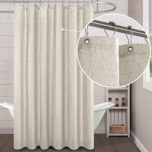 Textured Fabric Shower Curtain Liner Set with Hooks Waterproof Luxury