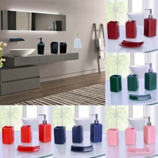  NEW 4PC BATHROOM SET BATH CERAMIC ACCESSORIES SOLID COLORS LUXURY DESIGN DECOR 