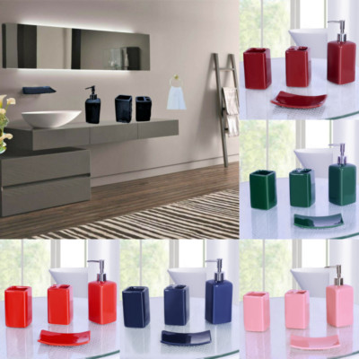  NEW 4PC BATHROOM SET BATH CERAMIC ACCESSORIES SOLID COLORS LUXURY DESIGN DECOR 