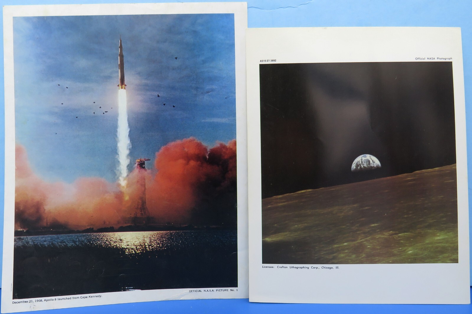 NASA APOLLO 8 Lot vtg Color litho Photo Trio / 24 Page PUBLICATION Photos