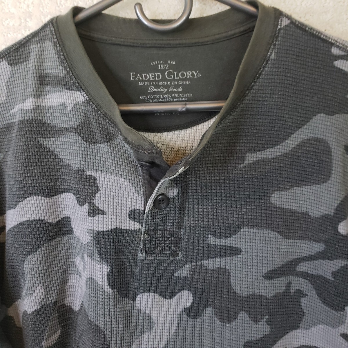 Faded Glory Men's L Camo Waffle Knit Thermal Long Sleeve Shirt w