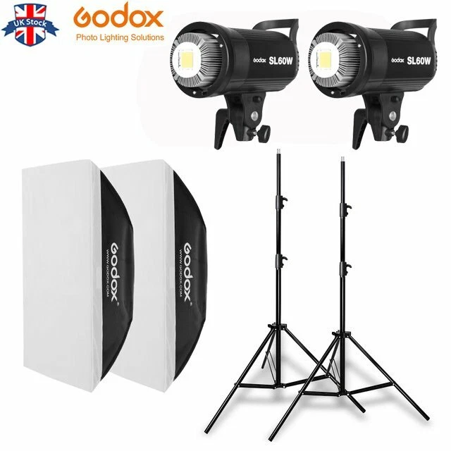 UK 2pcs Godox SL-60W 5600K LED Video light Lampe+60*60cm Softbox+2m light stand - Picture 1 of 12