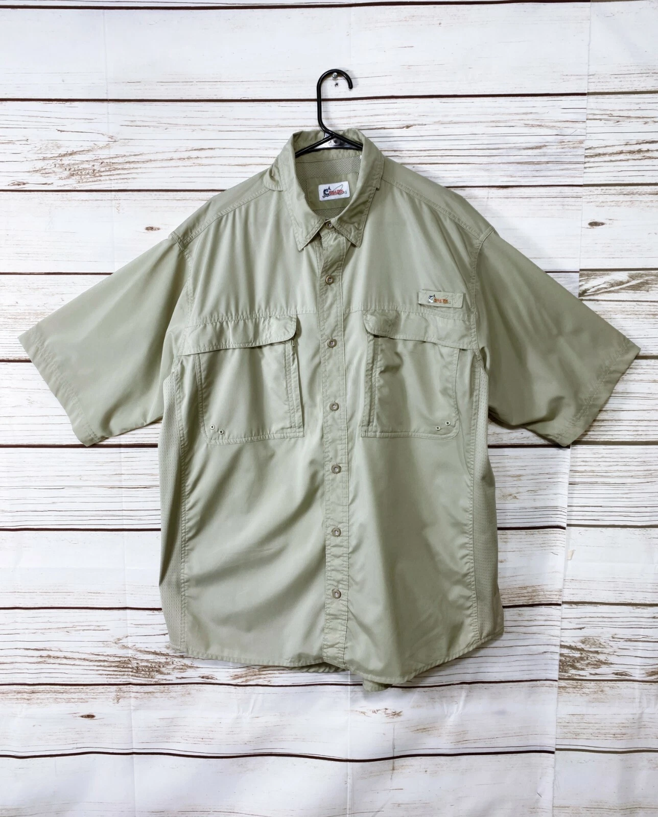 World Wide Sportsman Mens Vented Fishing Shirt Size XL Beige Short Sleeve