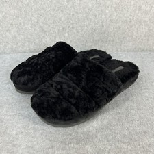 VINCE Black Lamb Fur Bedroom House Slippers Slip On Cozy 6.5 Womens Size 6 1/2