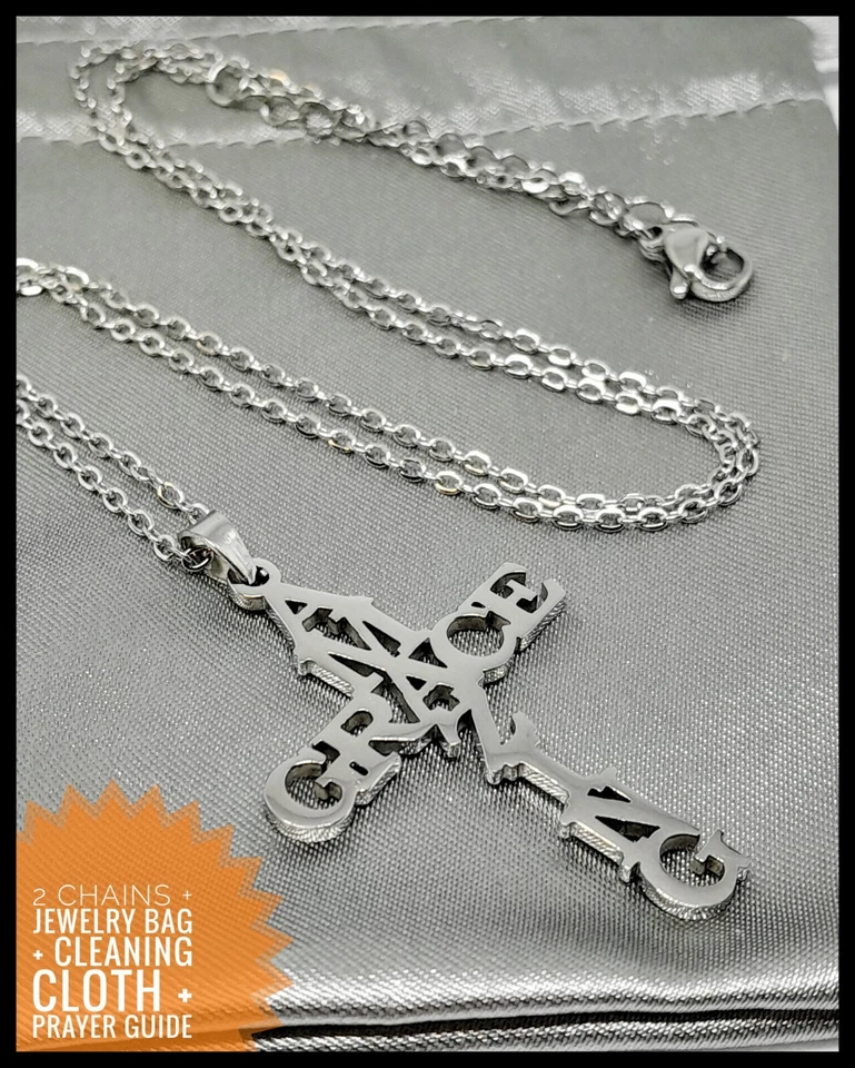 Amazing Grace Pendant Necklace Set +2 Chains +bag +cleaning cloth +Prayer Guide — 第 2/4 张图片