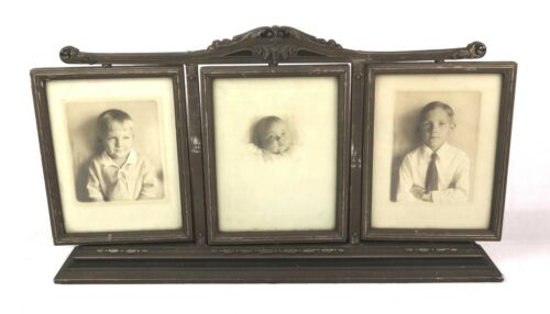 Ancien cadre photo vintage années 1920 Art Nouveau orné à trois panneaux 8x6 - Photo 1 sur 12