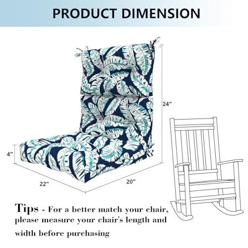 Set of 2 Outdoor High Back Chair Cushions 44"x 22",Water Baltic Palms White - Picture 3 of 7