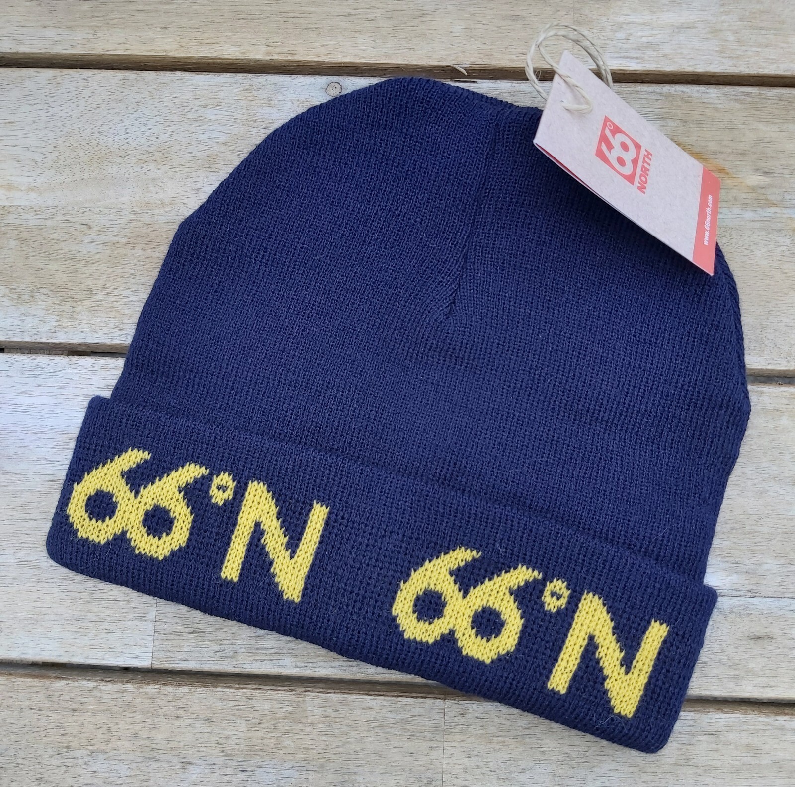 Genuine 66NORTH ICELAND Navy Yellow BEANIE Hat Toque UNISEX Tags 66 North