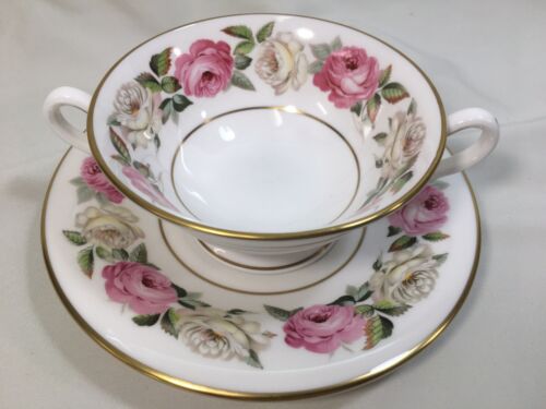 (8) Royal Worcester "Royal Garden" Large CREAM SOUP SETS Pink/White Roses MINT! - Picture 5 of 12