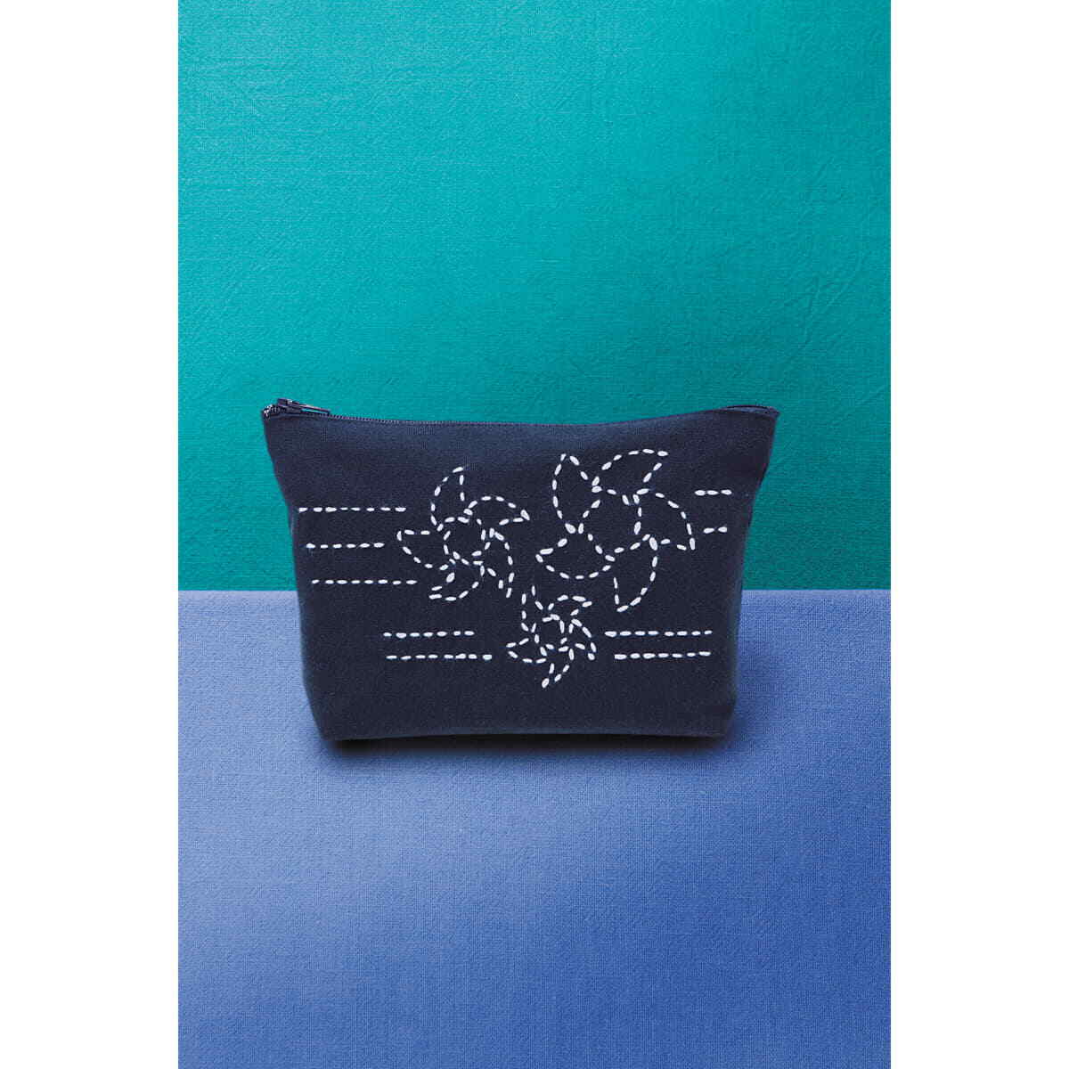 Olympus stamped Sashiko stitch kit ""Pouch"", 12x20x4cm, Original from Japan