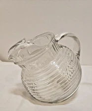 VTG Anchor Hocking Manhattan Ribbed Ball Tilt Clear Juice Pitcher w/Ice Lip 6"
