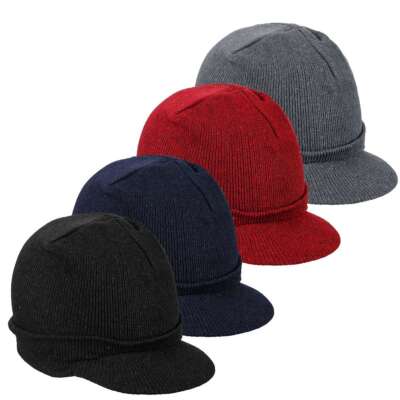 Men Women Visor Brim Jeep Knit Warm Winter Ski Skull Beanie Beanies Cap Hat Hats