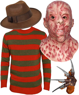 Herren Freddy Krueger Pullover Kralle Maske Hut Halloween Albtraum Kostüm