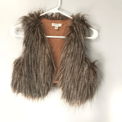 vintage kids hendi usa size small feather fur vest brown funky