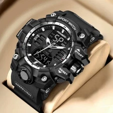 LIGE Men Watch Big Dial Quartz Date Digital Luminous 5ATM Waterproof Wristwatch