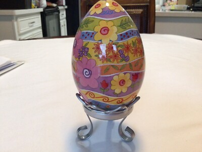 Pier 1 Glass Egg With Metal Stand '' Le Bien Ornament'' ( Open Box)
