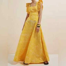 SIKA x Anthropologie Marigold Yellow White Ruffled Sleeve Maxi Dress 18W