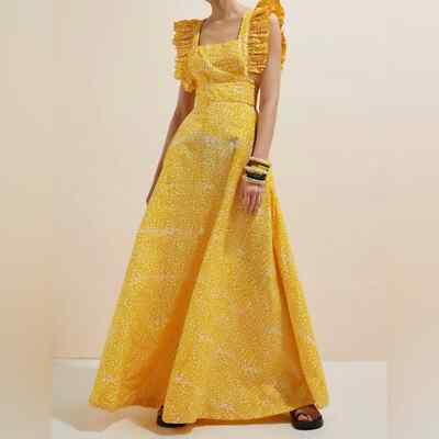 SIKA x Anthropologie Marigold Yellow White Ruffled Sleeve Maxi Dress 18W