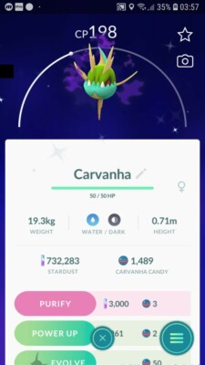 Pokémon Shiny Shadow Carvanha GO