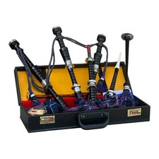 Scottish Black Bagpipe Silver Mounts Tartan Bagpipes With Free Accessories