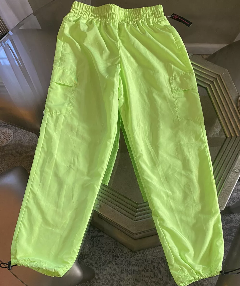 Women’s No Boundaries Wind Windbreaker Pants Glow Stick Green Cargo Medium  7-9