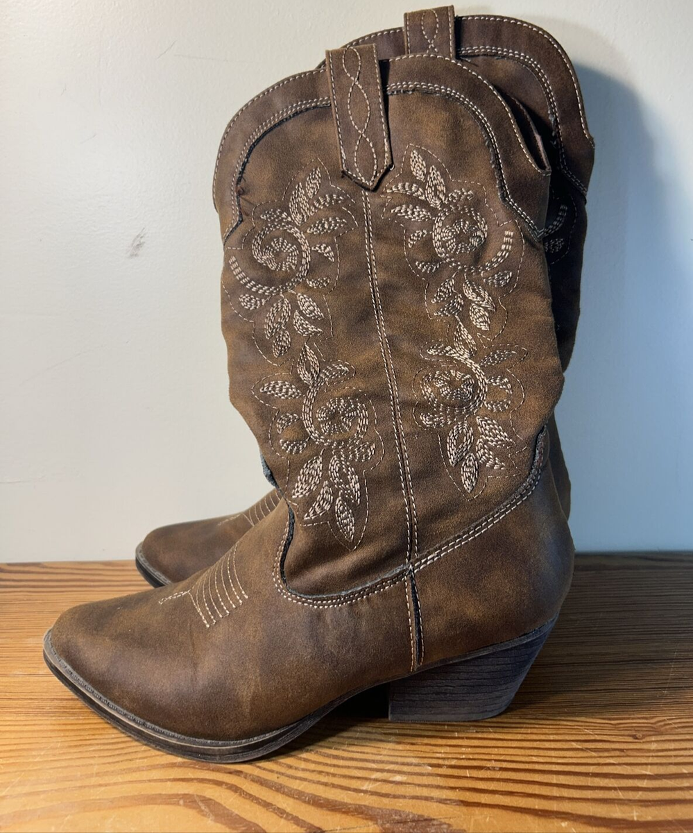 rampage mid calf boots Clearance NEW Womens Rampage Wandella Brown PU 300322 Western Mid Calf Boots Size 7M