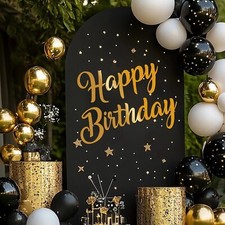 Happy Birthday Sign for Backdrop, Gold Large Adhesive Sign Decal Happy Birthd...