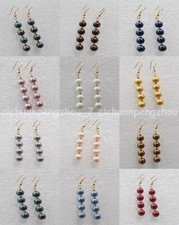 12 Colors 8mm Multicolor South Sea Shell Pearl Beads Gold Plated Hook Earrings