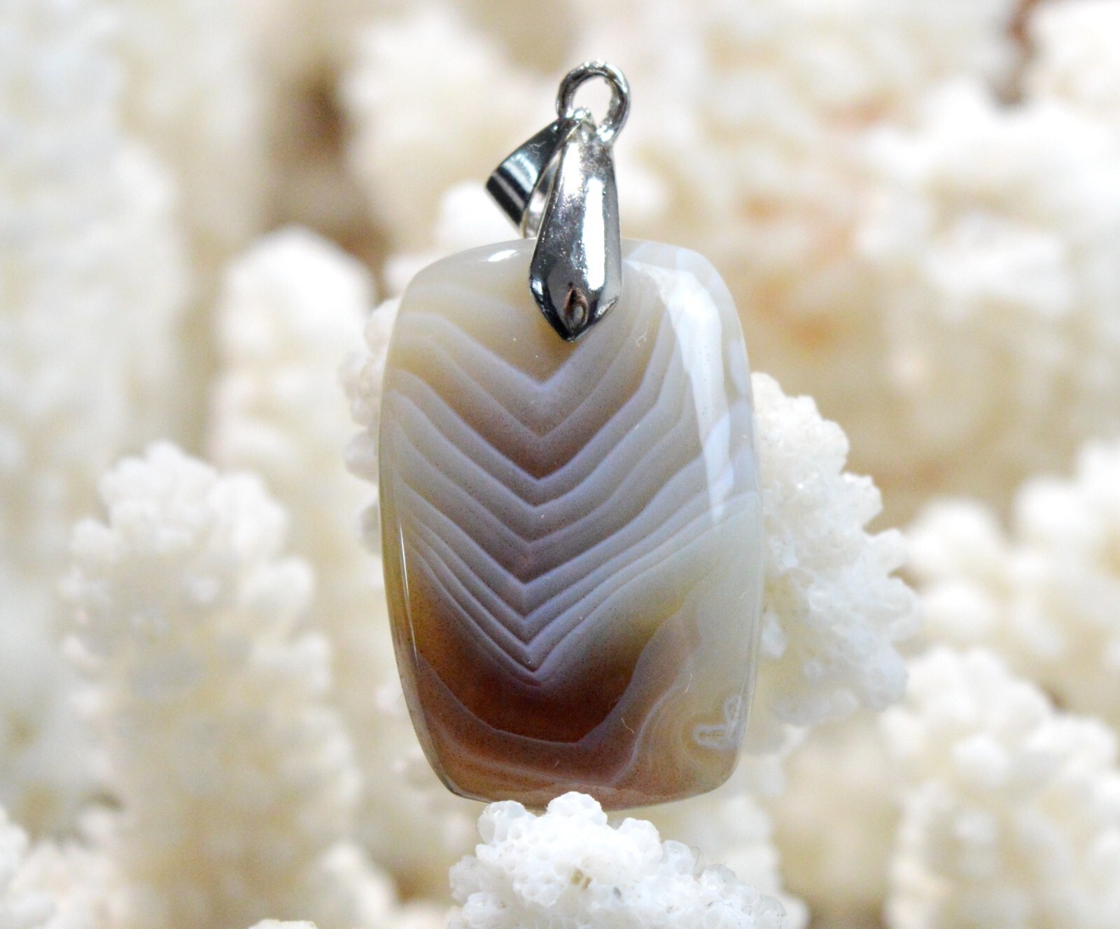 Pendentif agate du Botswana FG85 contre le stress, grand cabochon de pierre naturelle 29 cts