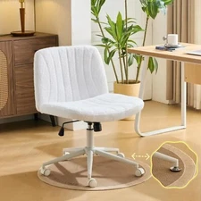 VINGLI Criss Cross Legged Chair,Wide Comfy Office Desk Chair,Dual-Use with/White