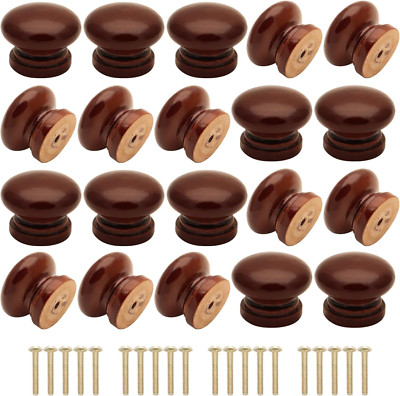 20Pcs Wood Dresser Knobs, Brown Mushroom Shape Wooden Furniture Cabinet Knobs Si