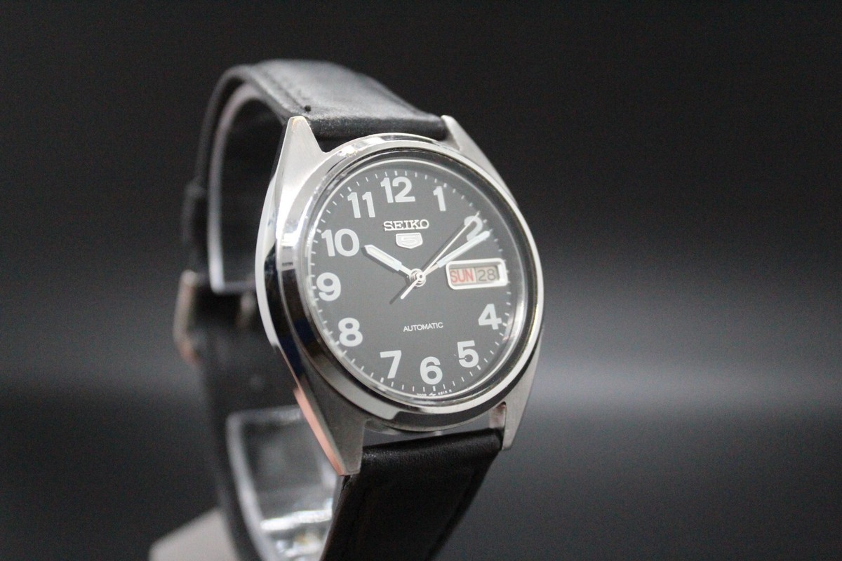 Seiko Automatic Watch 7009-3180 Black Dial With Black Leather Band