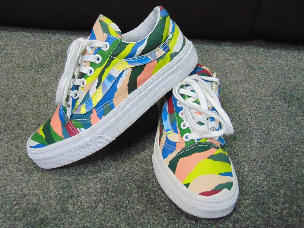 Rare VANS Multicoloured Camo Canvas Old Skool Low Laced Trainers Size UK 4