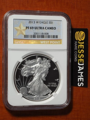 2013 W PROOF SILVER EAGLE NGC PF69 ULTRA CAMEO WEST POINT GOLD STAR LABEL