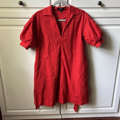AYR the Solstice collared seersucker puff sleeve Shift Relaxed Fit Red dress  XS | eBay