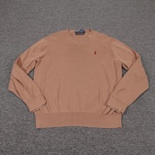 Polo By Ralph Lauren Sweater Mens Large Beige V Neck Pima Cotton Pullover Knit