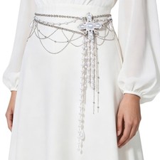 Flower Pearls Tassels Waist Chain Adjustable for Various Occasions Women