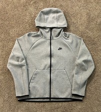 Nike Tech Sportswear Fleece Full-Zip Hoodie- Heather Grey/Black Men s Size Large