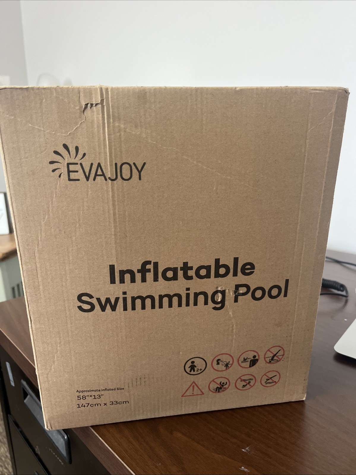 Inflatable Kiddie Pool Evajoy 58'' x 13'' Ground Kids Swimming Pool Large Pets