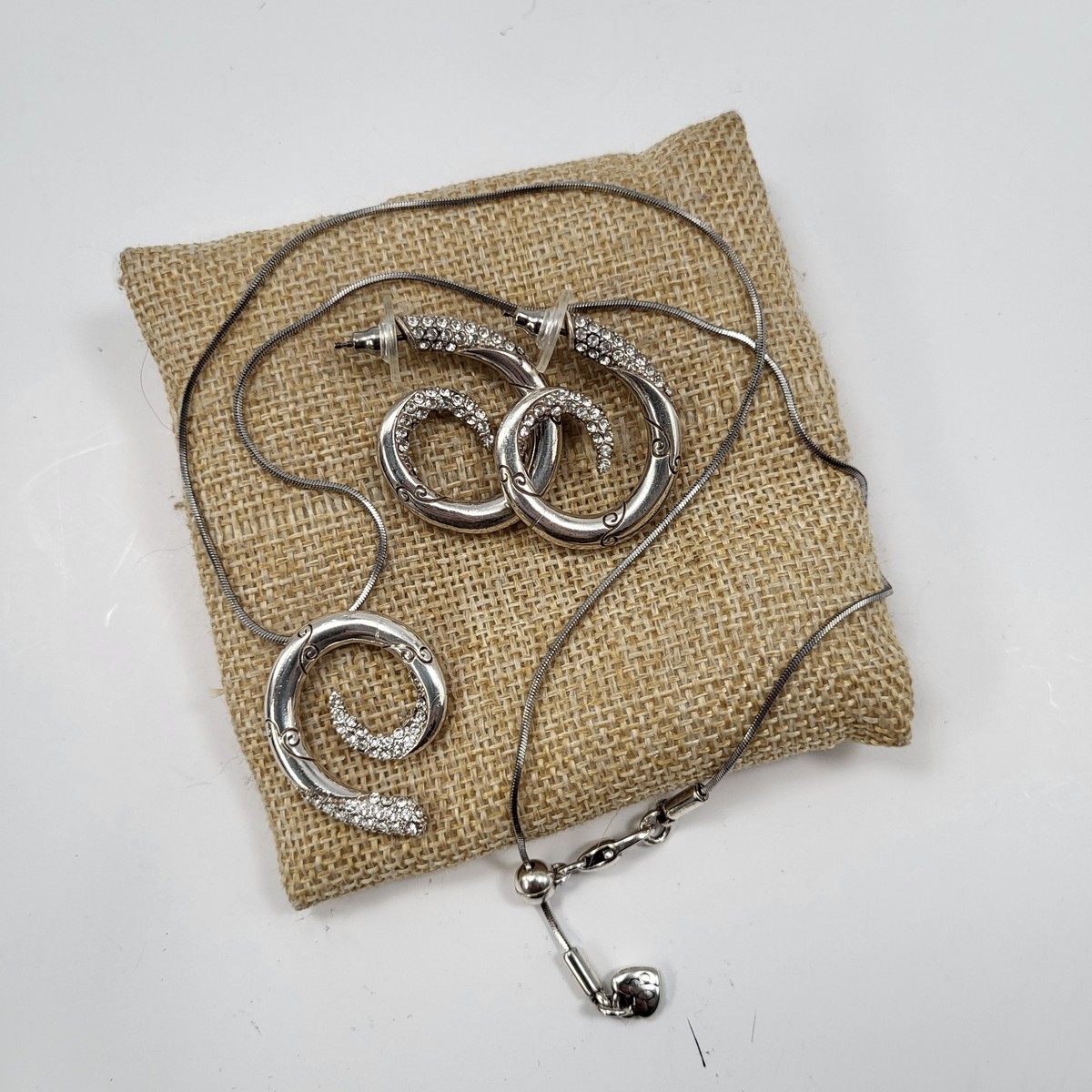 Brighton "CRISTALINA" Silver Tone Twisted Rhinestone Pendant Necklace & Earrings View 3
