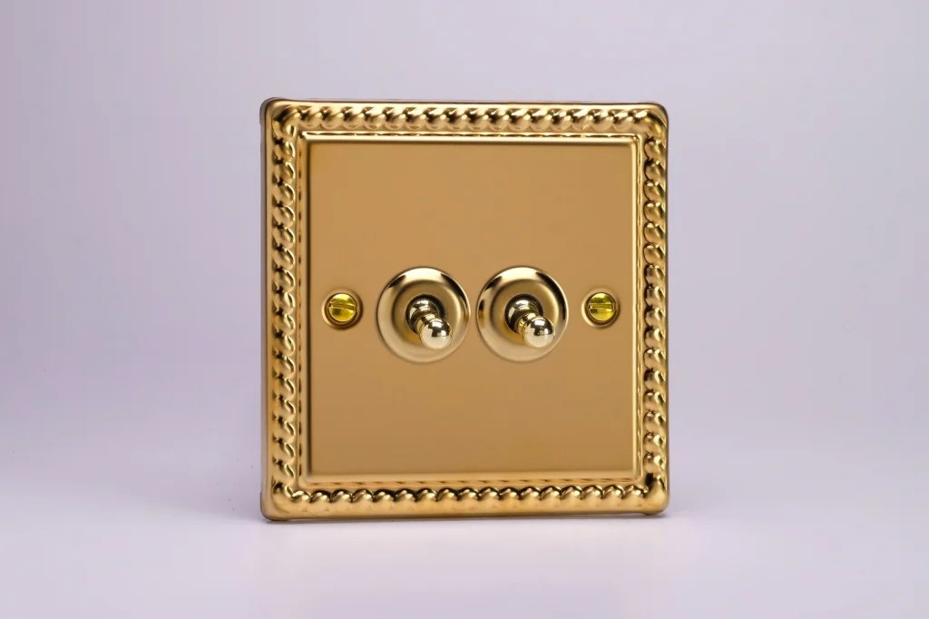 Switch Brass Intermediate & 2-Way Toggle 10A 2-Gang Classic Georgian Varilight