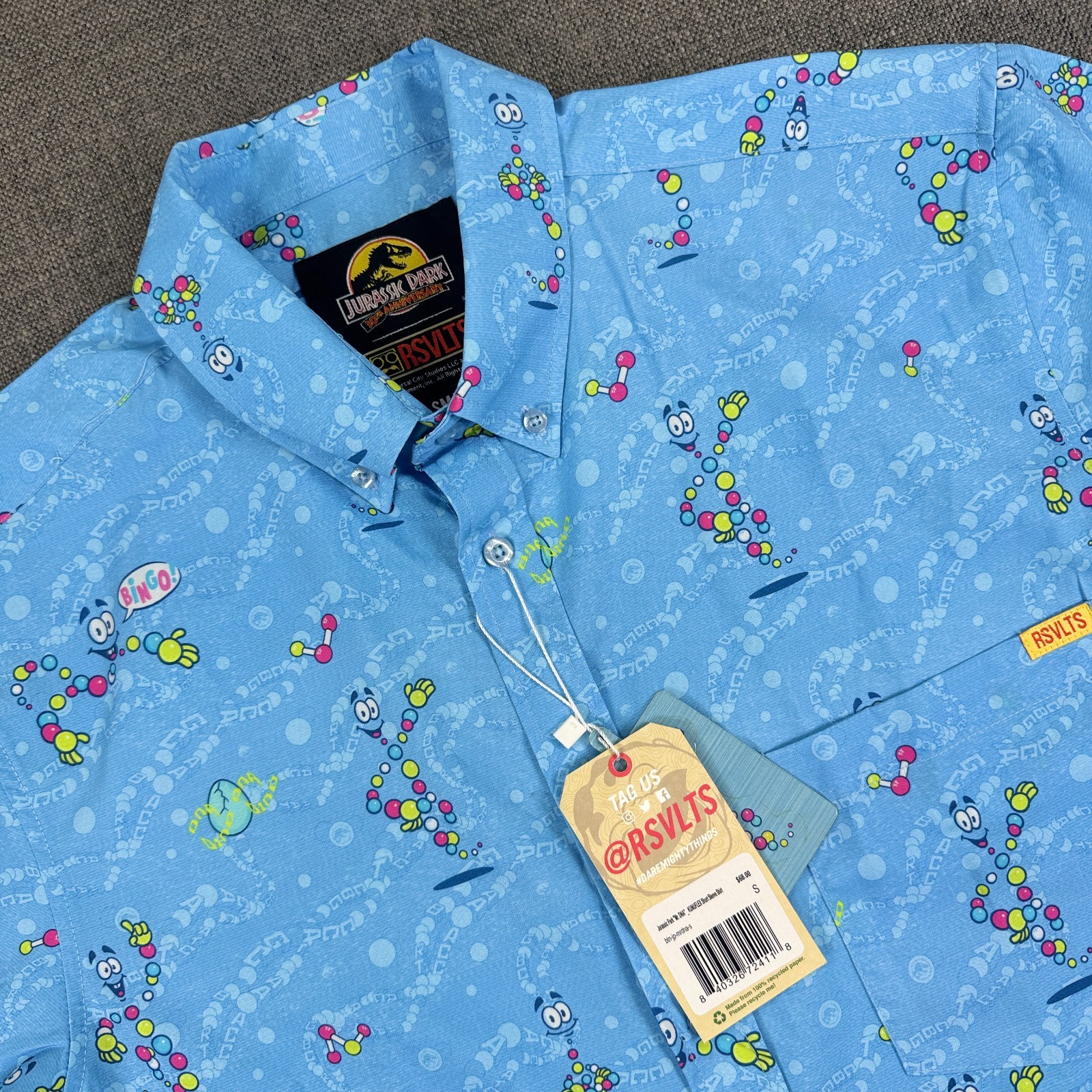 RSVLTS  Jurassic Park Mr. DNA Kunuflex Men's Blue Shirt Small Button Down