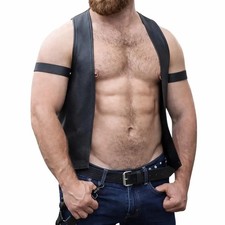 Men Real Leather Bartender Vest Cowhide Bar Waistcoat Open Front Vintage Style,